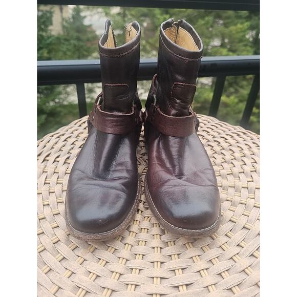 Frye Phillip Harness Short Brown Leather Motorcycle Rear Zip Boots Women's 5.5 B - Picture 2 of 14